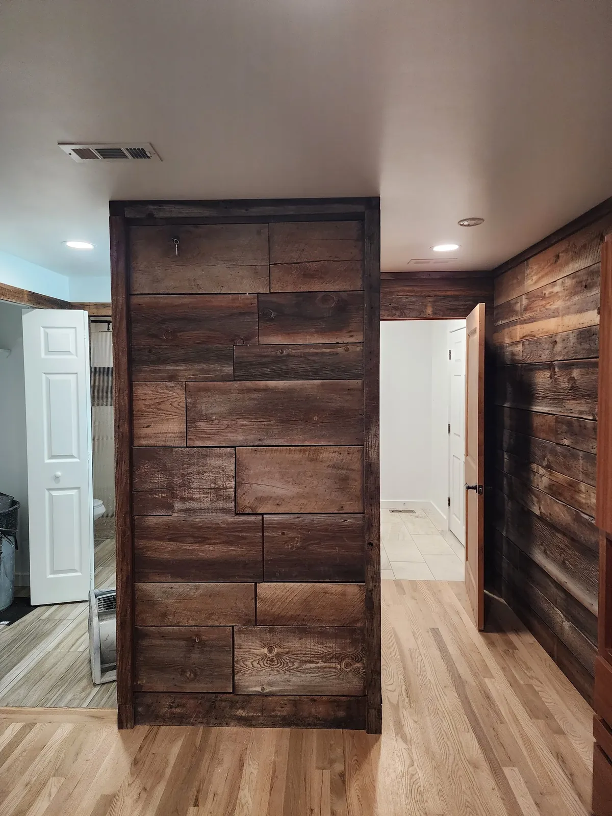 Barnwood feature wall & sliding doors