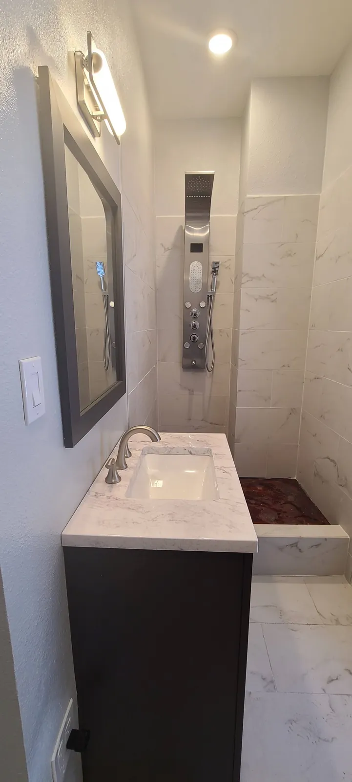 Vanity & glass walk-in shower
